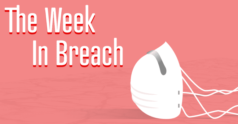 A protective vreathing mask next to the words "The Week in Breach" on a salmon pink background.