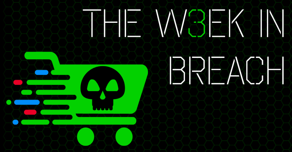 an acid-green shopping cart with a black skull-face in it is presented against a blacl background with the words "this week in breach"
