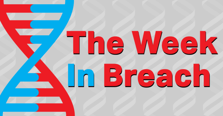The words "The WeekinBreach" in red on a gray background next to adouble helix in red and blue.