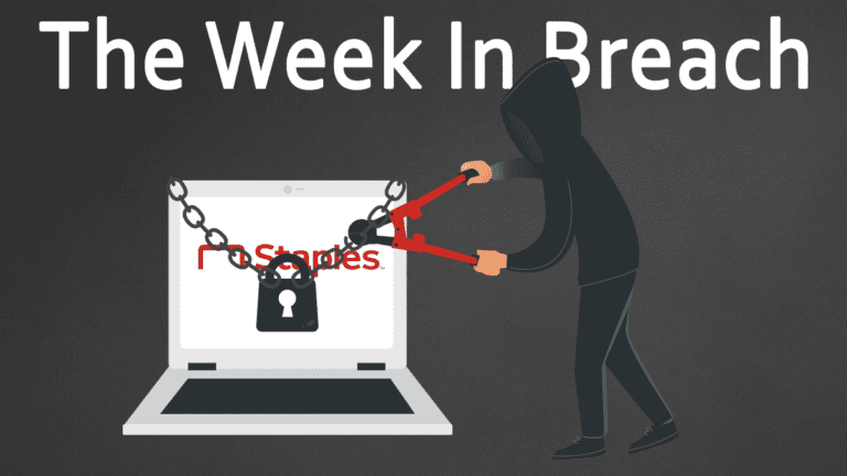 breach news for this week represented by a burlar stealing a staples logo