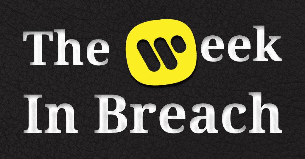 the week in breach written in white in a black, marbled background with the W done to look like the Warner Music logo.