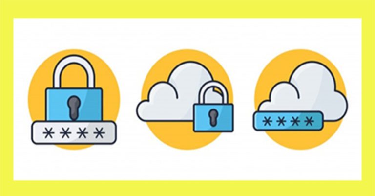 protect data from cyberattacks wth secure identity and access management illustrated by a series of cartoon clouds with locks