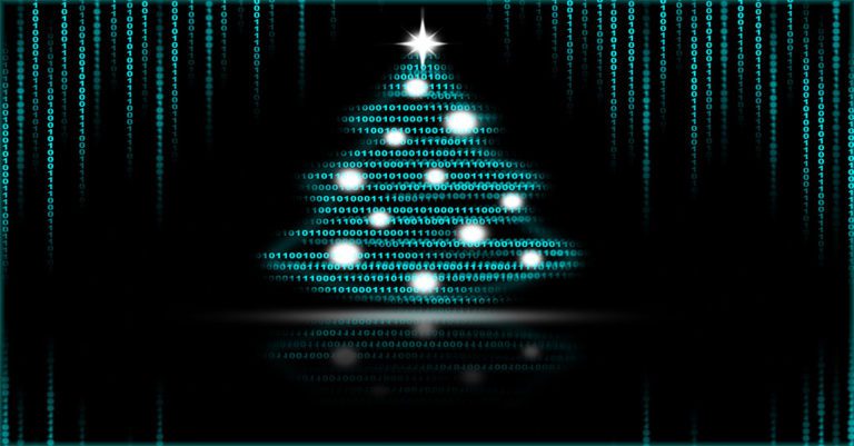 a green christmas tree made of binary code on a black background