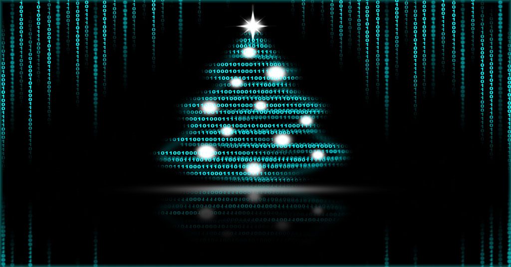 a green christmas tree made of binary code on a black background