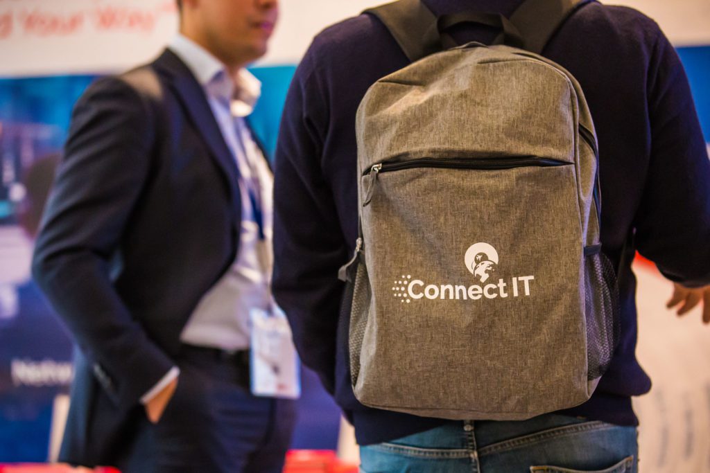 managed SOC traveling to Connect IT represenetd by a branded backpack