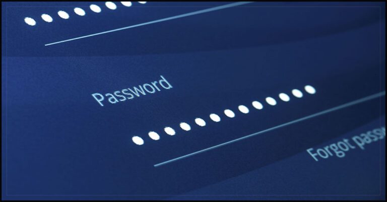 a password login screen with white lettering on a blue background representing credential stuffing