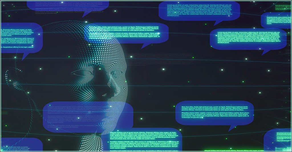 AI phishing represented by a robotic face behind several conversation bubbles